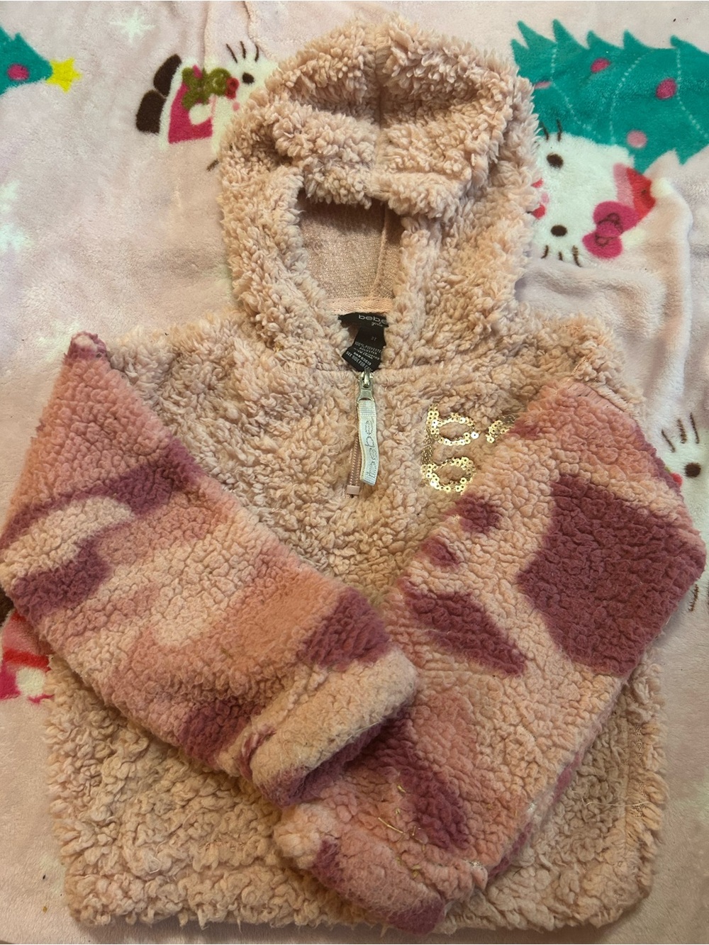 Girls' Plush Hoodie Jacket - Pink Camo Sherpa